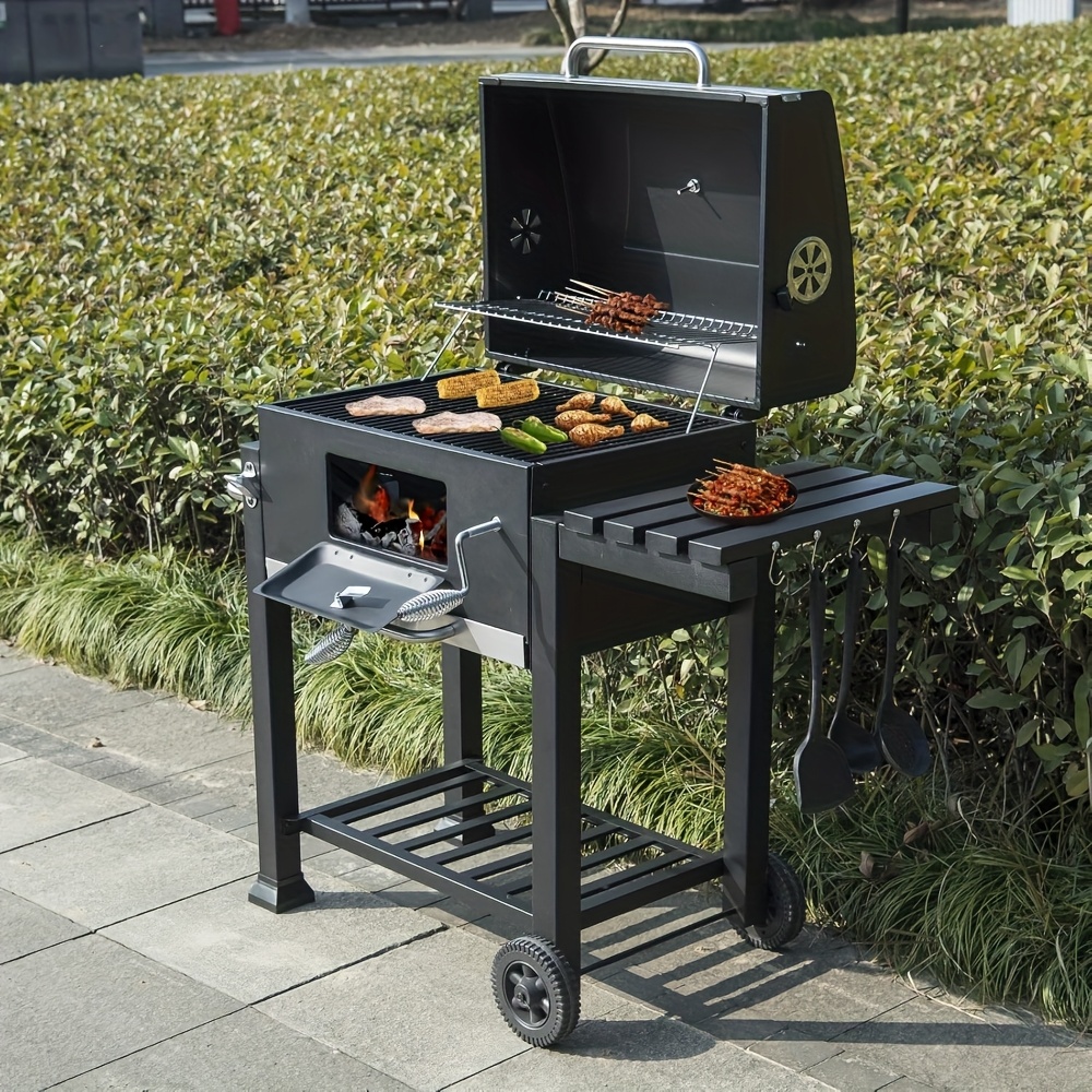 Barbecue à charbon couvert avec roues & hauteur réglable – Image 2