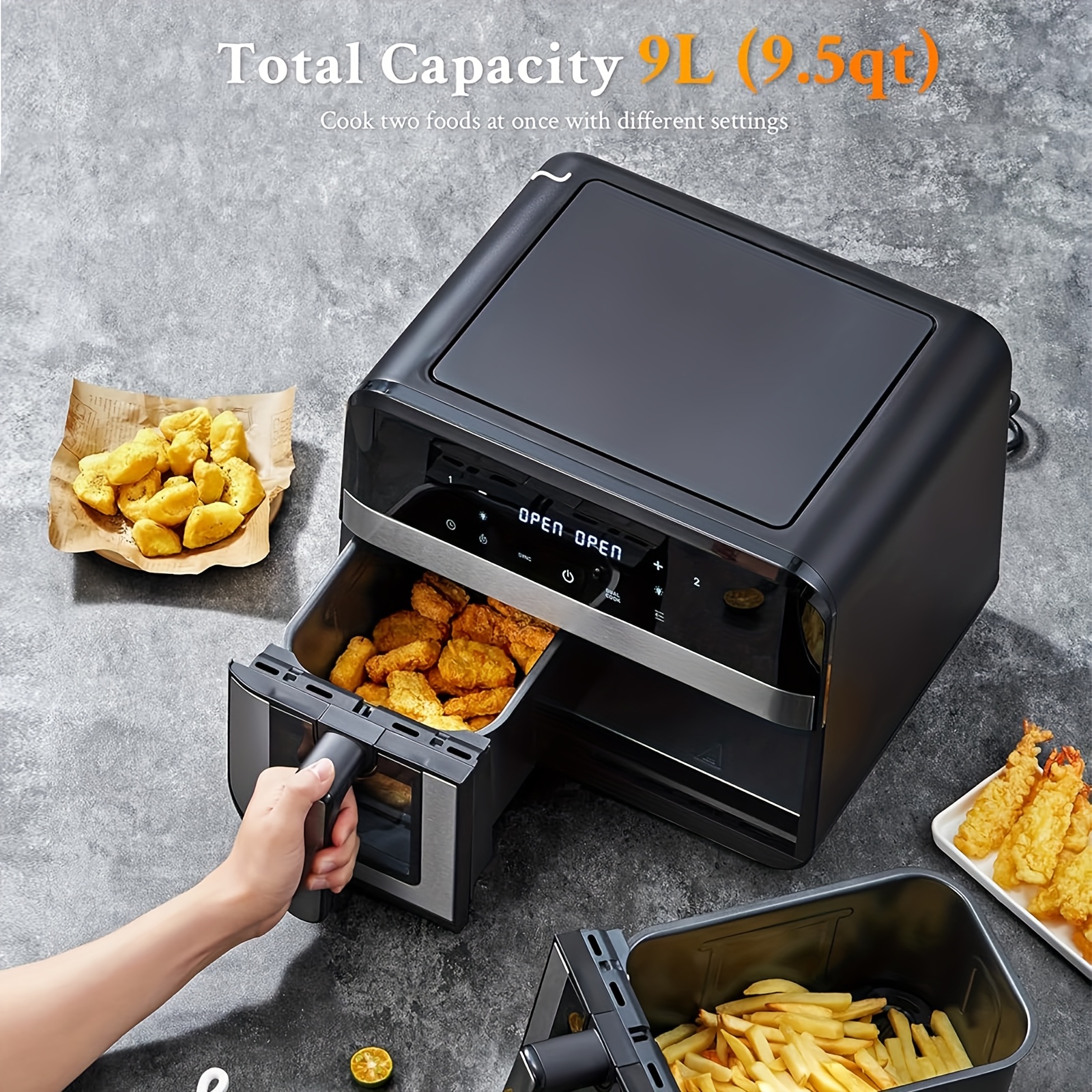 Friteuse à air double zone de 9L avec fenêtre de visualisation avec écran tactile & affichage LED – Image 5
