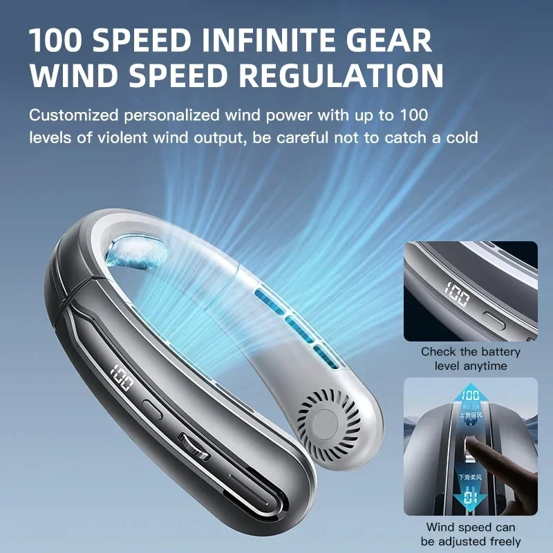 Ventilateur Xiaomi de cou suspendu portable sans lame rechargeable muet à LED & affichage numérique – Image 4