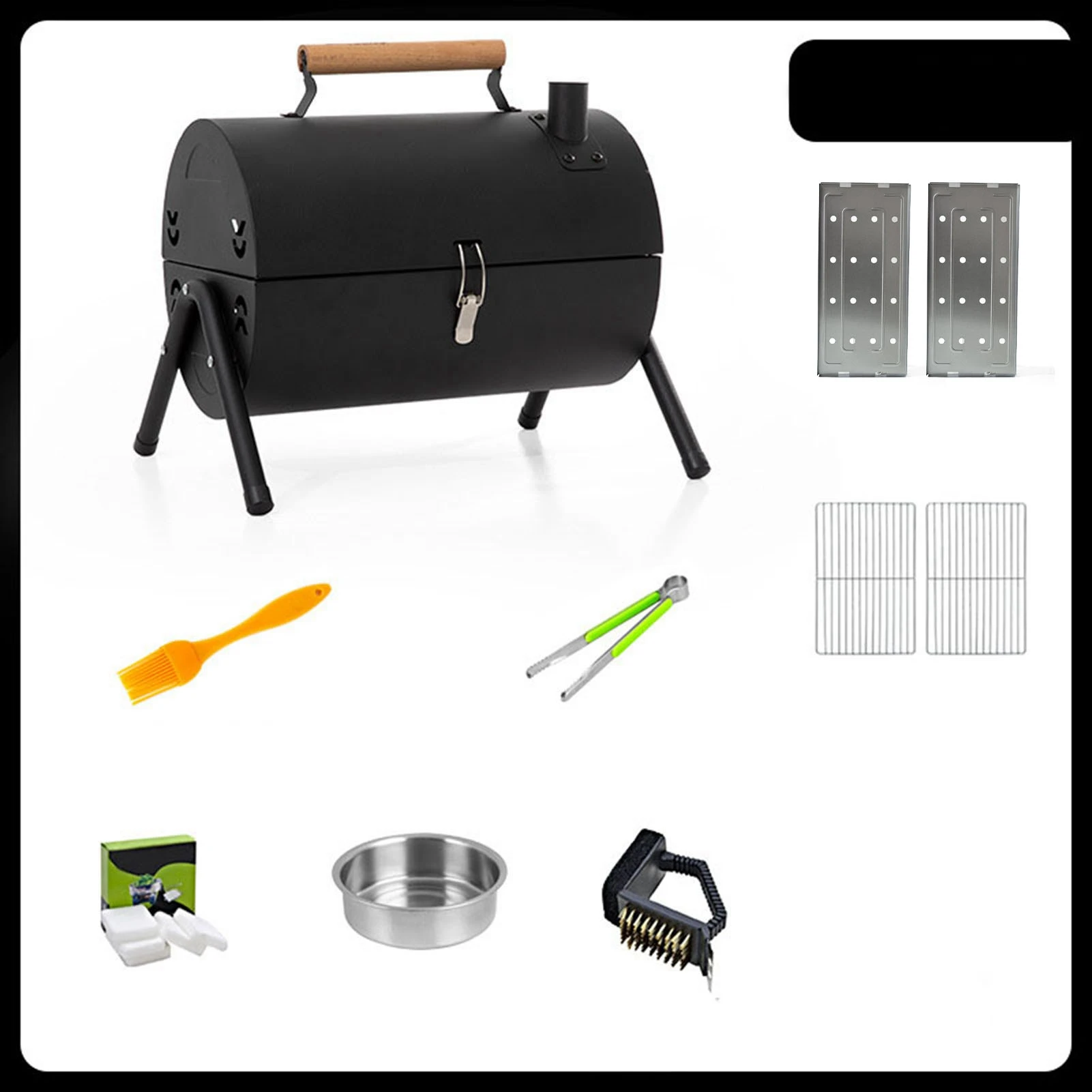 Barbecue à charbon portable en fonte avec poignée en bois – Image 3
