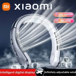 Ventilateur Xiaomi de cou suspendu portable sans lame rechargeable muet à LED & affichage numérique