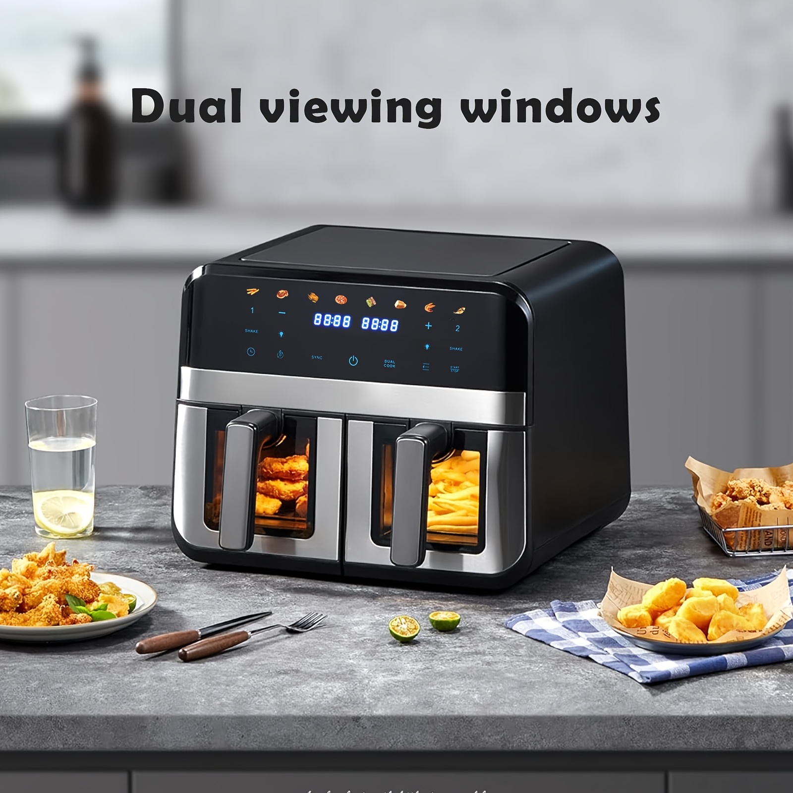 Friteuse à air double zone de 9L avec fenêtre de visualisation avec écran tactile & affichage LED – Image 3