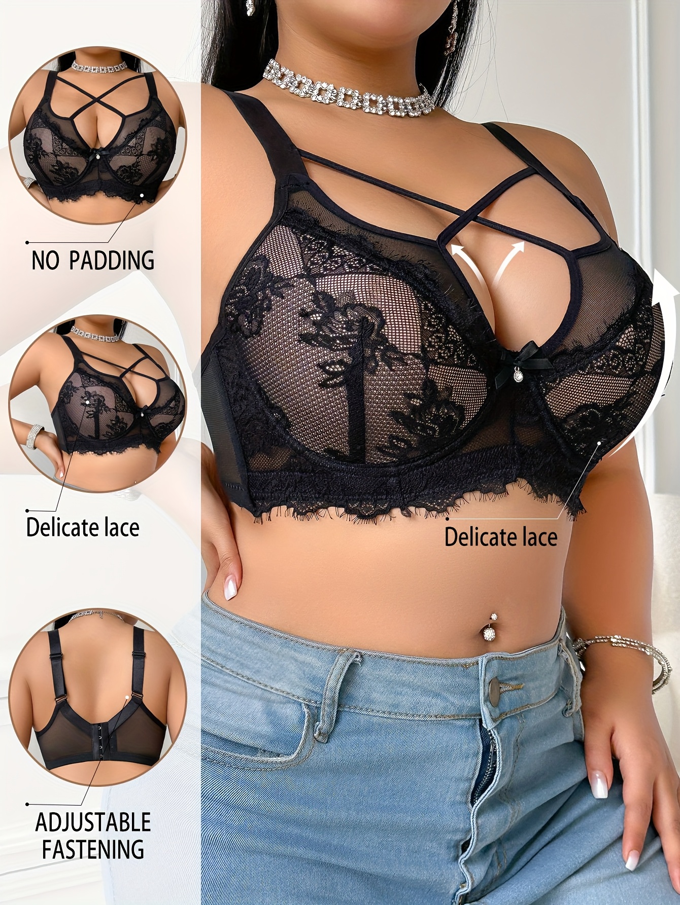 Soutien gorge avec sous armature, rembourrage non amovible & motif floral
