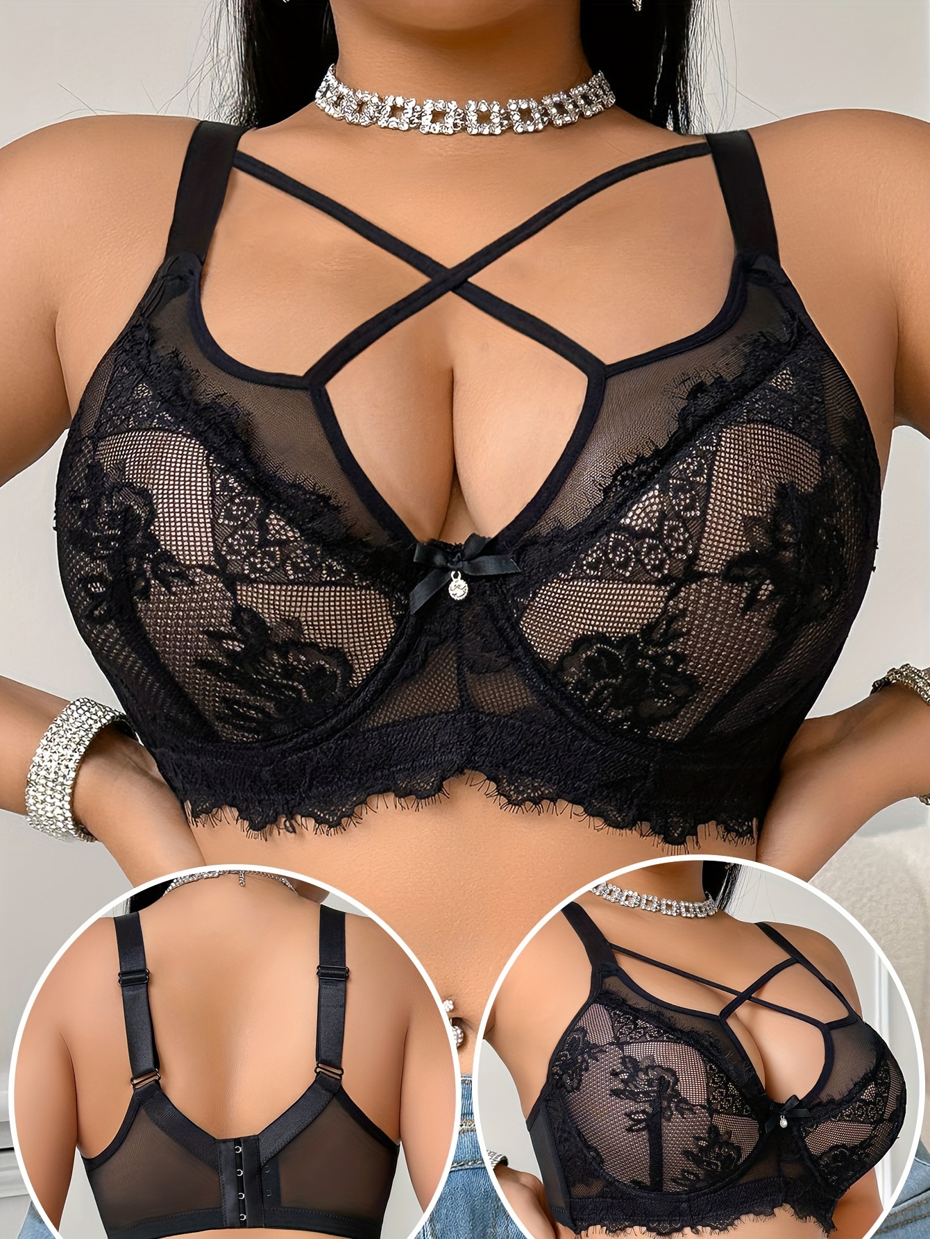 Soutien gorge avec sous armature, rembourrage non amovible & motif floral – Image 2