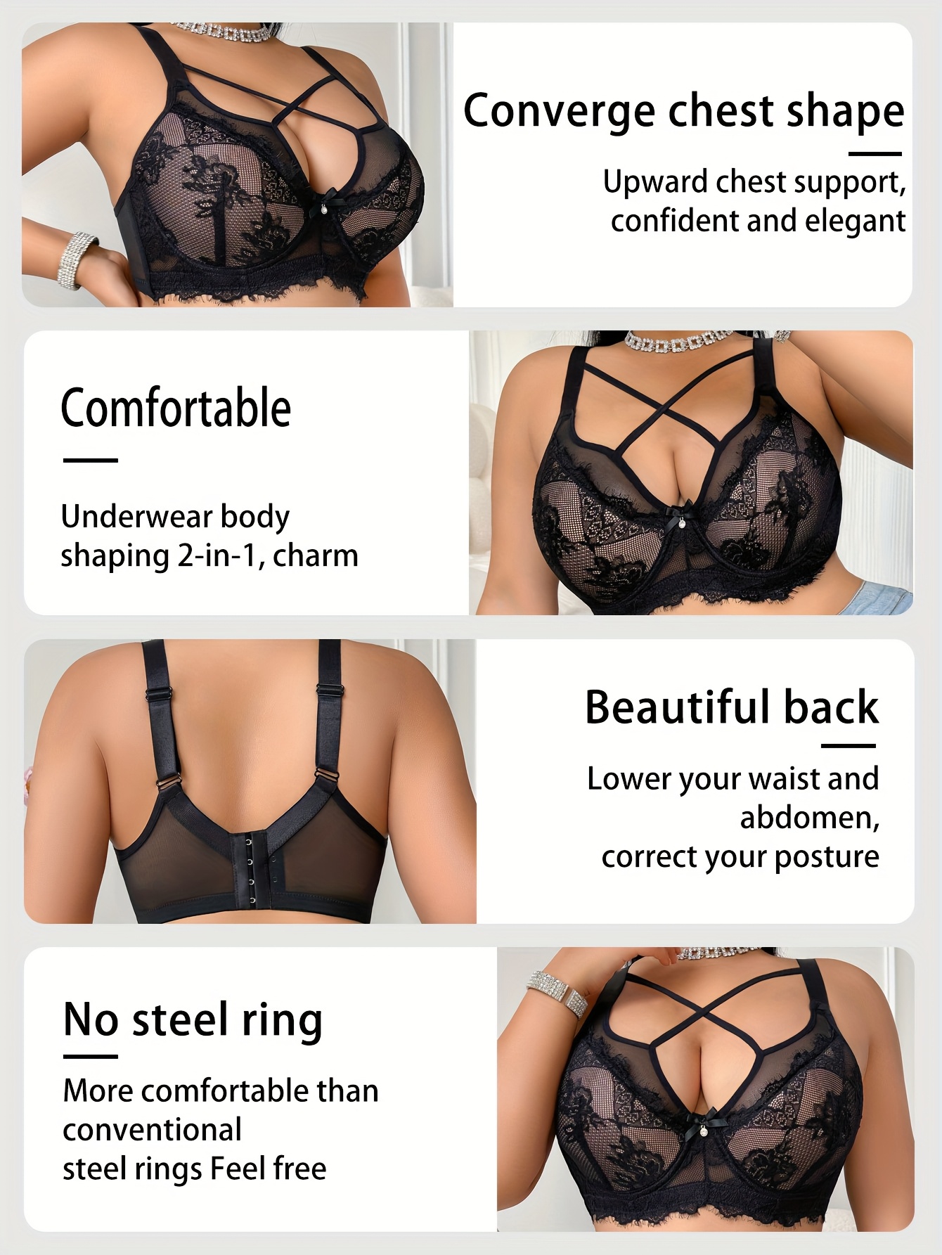 Soutien gorge avec sous armature, rembourrage non amovible & motif floral – Image 5